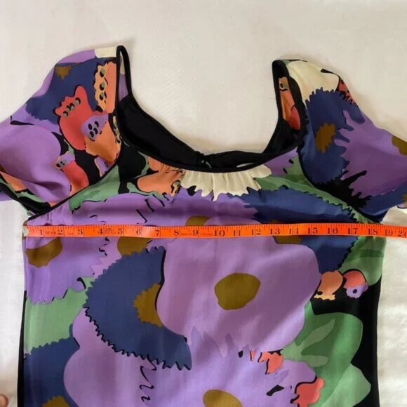 Tibi Silk Floral Tunic Mini Dress Lined 3/4 Sleeves Purple Multi Color Size 8 - Picture 6 of 13